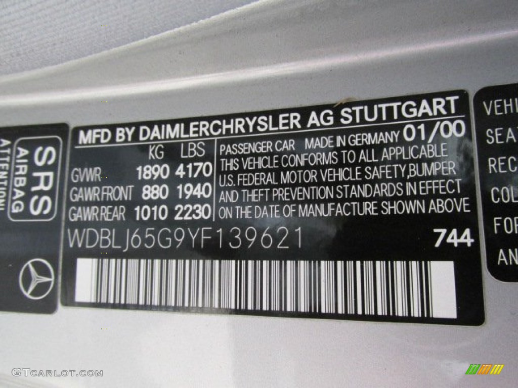 2000 CLK Color Code 744 for Brilliant Silver Metallic Photo #82248428