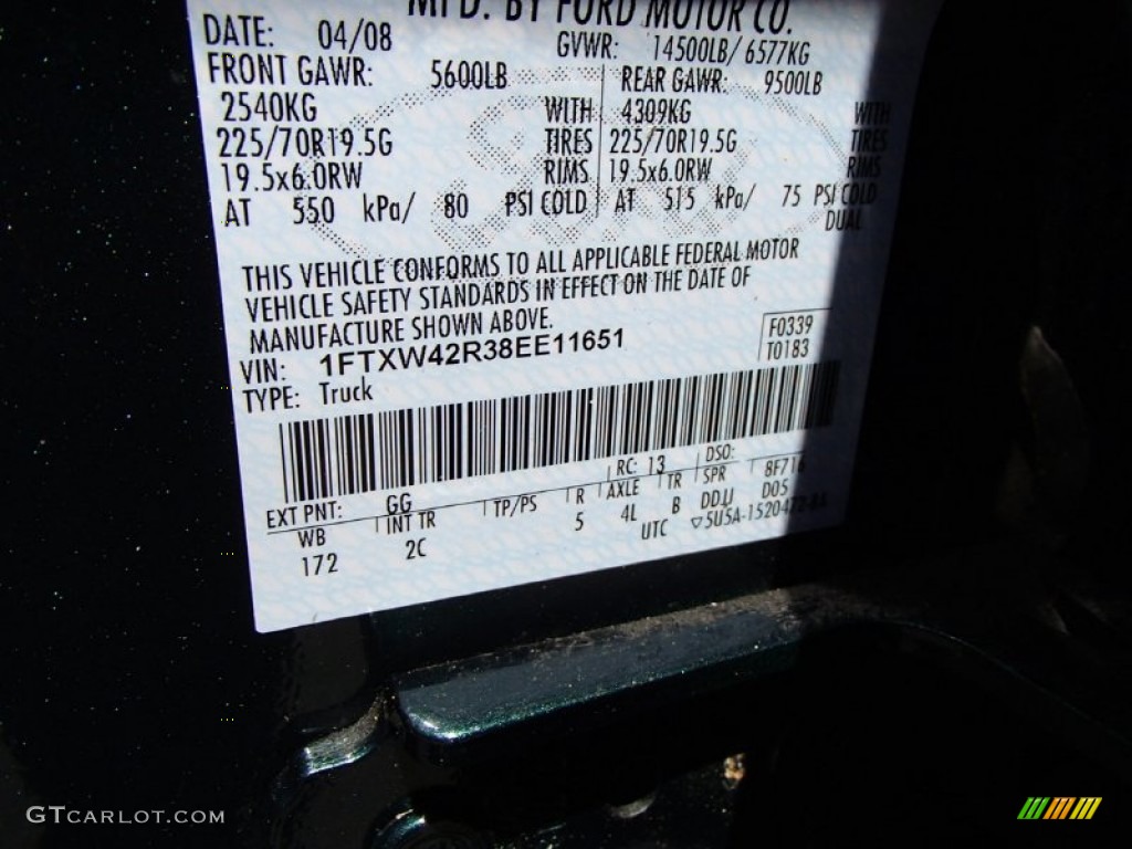 2008 F450 Super Duty Color Code GG for Forest Green Metallic Photo #82256138