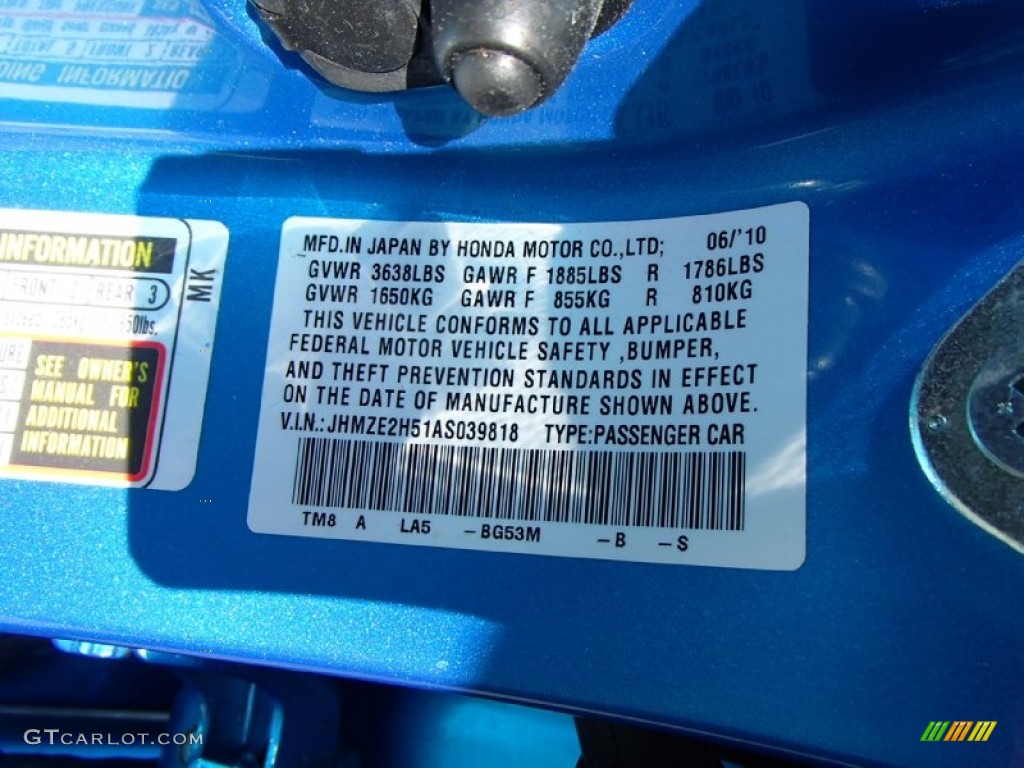 2010 Insight Hybrid LX - Atomic Blue Metallic / Gray photo #15
