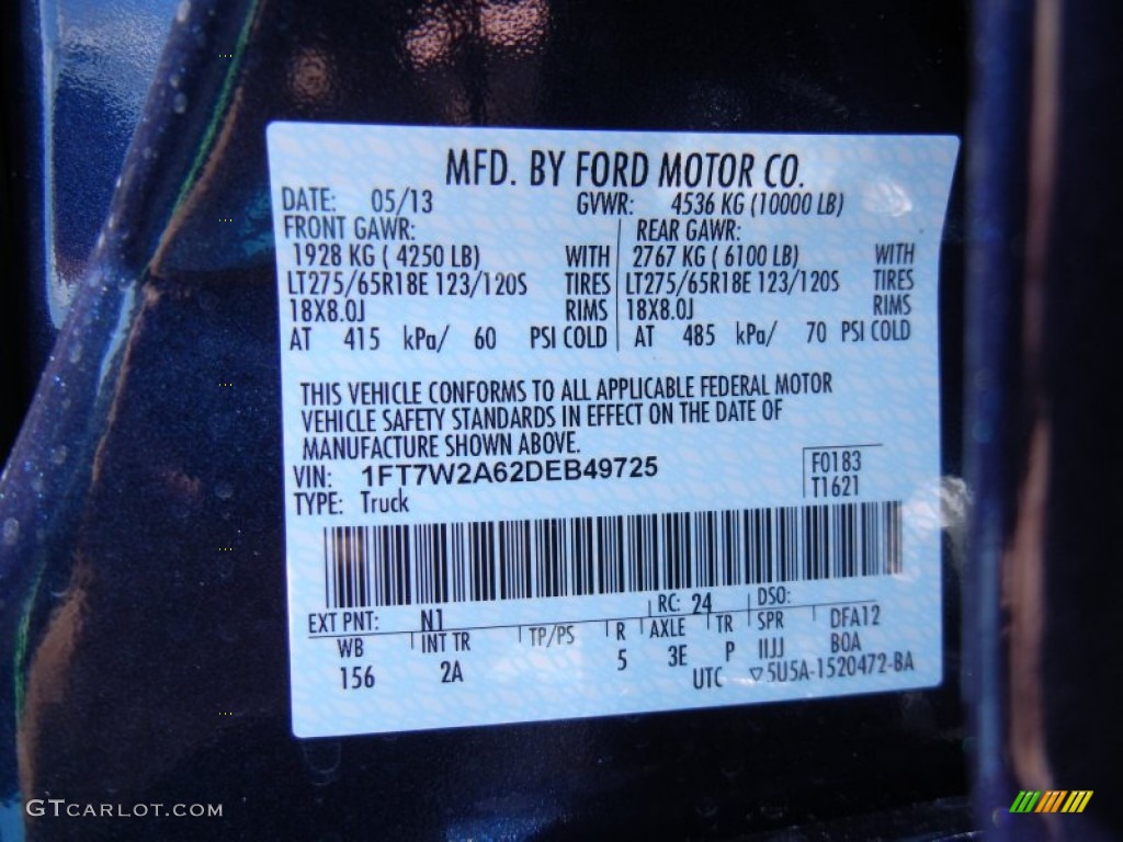 2013 Ford F250 Super Duty XLT Crew Cab Color Code Photos