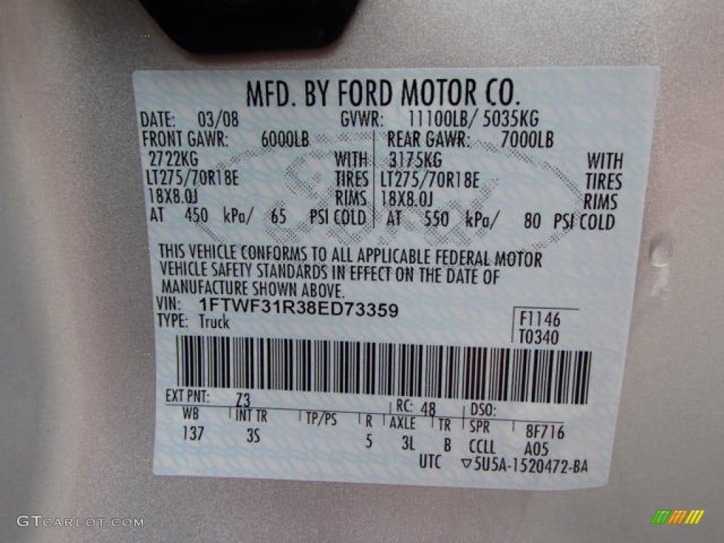 2008 Ford F350 Super Duty XL Regular Cab 4x4 Plow Truck Color Code Photos