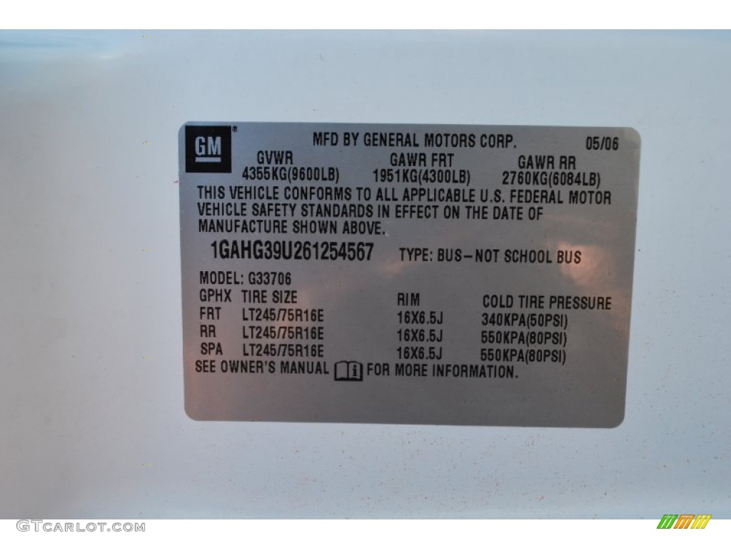 2006 Chevrolet Express LS 3500 Extended Passenger van Info Tag Photos
