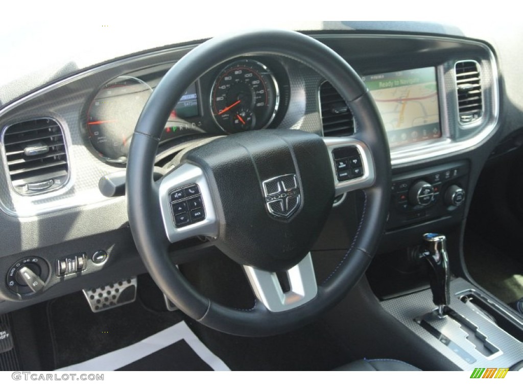 2011 Dodge Charger R/T Mopar '11 Black/Mopar Blue Steering Wheel Photo #82275095
