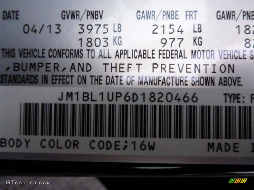 2013 MAZDA3 Color Code 16W for Black Mica Photo #82280683