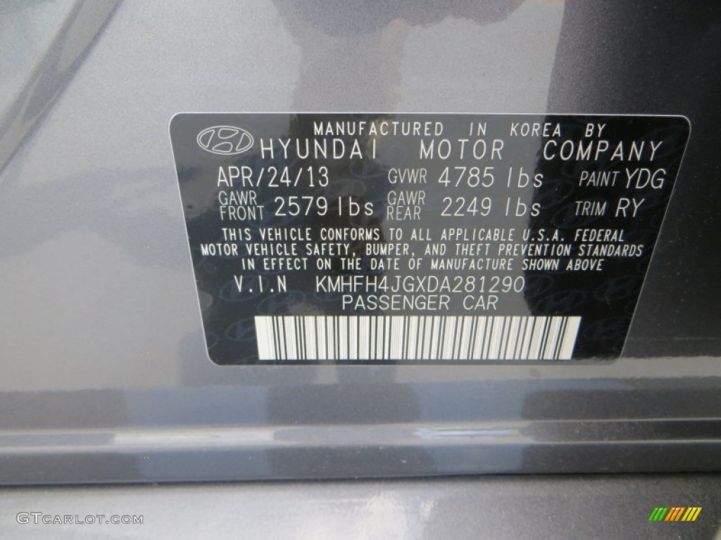 2013 Azera  - Smoke Gray Metallic / Graphite Black photo #36