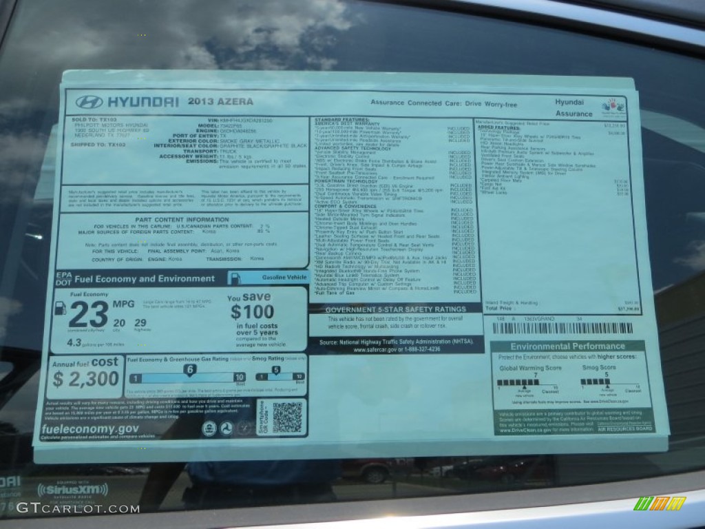 2013 Azera  - Smoke Gray Metallic / Graphite Black photo #37