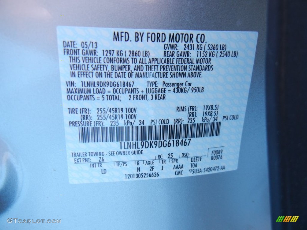 2013 MKS Color Code Z6 for Silver Diamond Photo #82301930