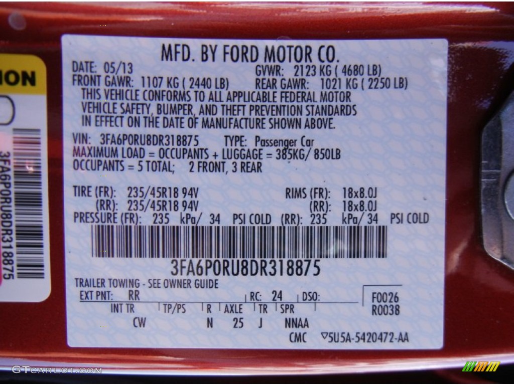 2013 Fusion Color Code RR for Ruby Red Metallic Photo #82302914