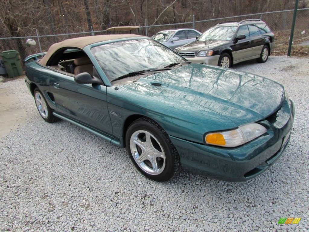 1998 Mustang GT Convertible - Pacific Green Metallic / Saddle photo #1