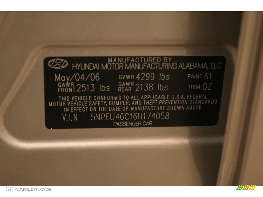 2006 Hyundai Sonata GLS Color Code Photos