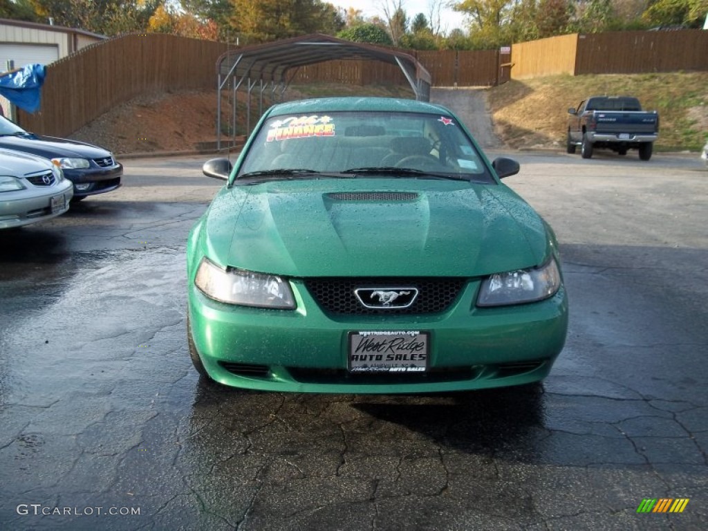 2001 Mustang V6 Coupe - Electric Green Metallic / Medium Parchment photo #1