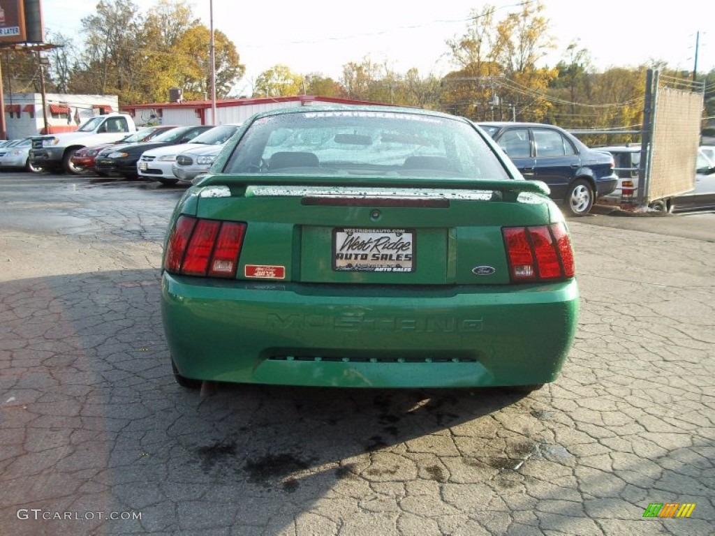 2001 Mustang V6 Coupe - Electric Green Metallic / Medium Parchment photo #4