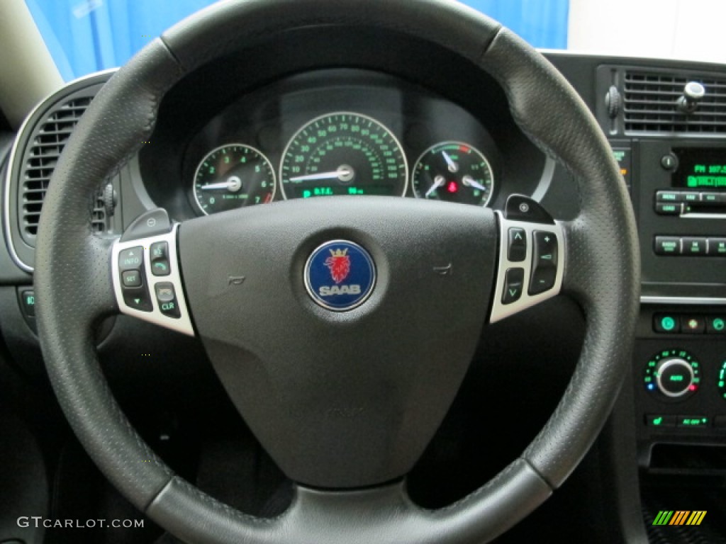 2010 Saab 9-3 Aero Sport Sedan Black/Parchment Steering Wheel Photo #82328304