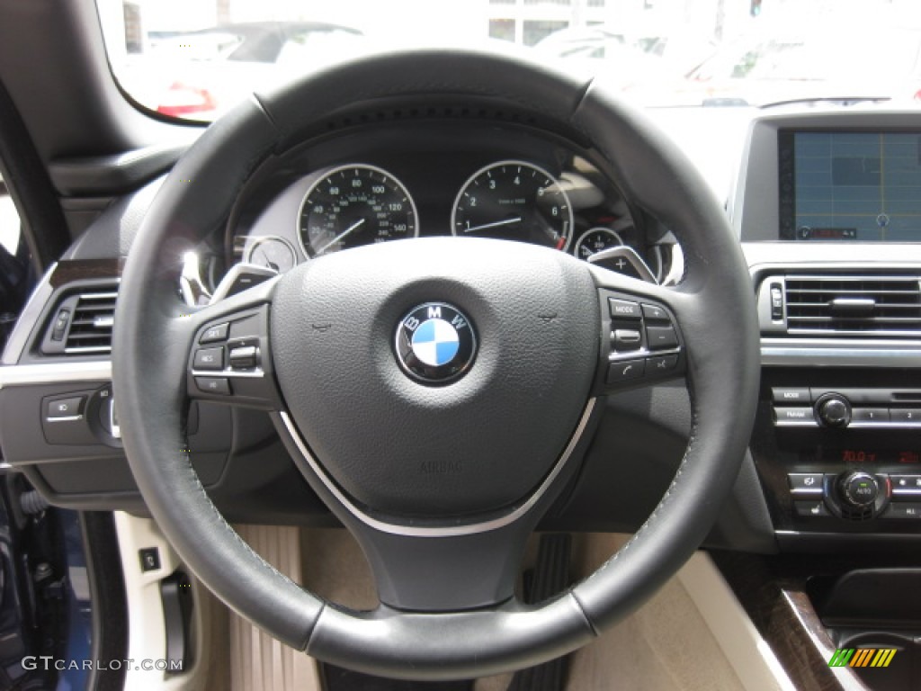 2012 BMW 6 Series 650i Convertible Black Nappa Leather Steering Wheel Photo #82338575