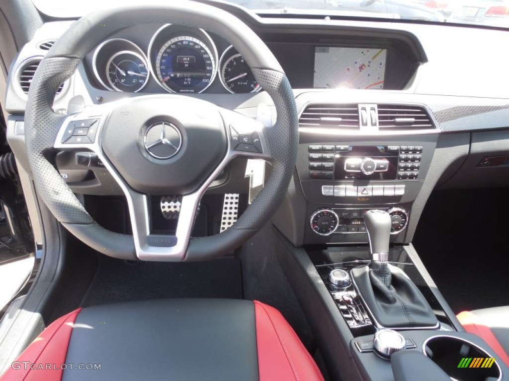 2013 Mercedes-Benz C 63 AMG Coupe AMG Classic Red/Black Dashboard Photo #82339691