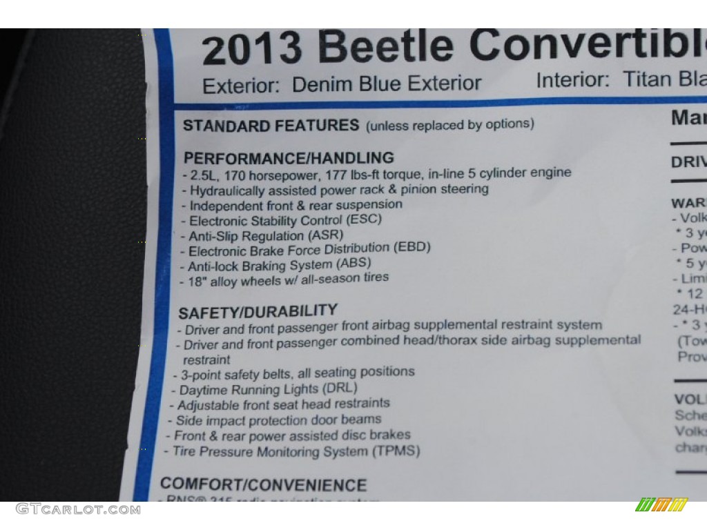 2013 Beetle 2.5L Convertible - Denim Blue / Titan Black photo #15