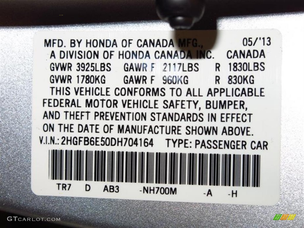 2013 Honda Civic Si Sedan Color Code Photos