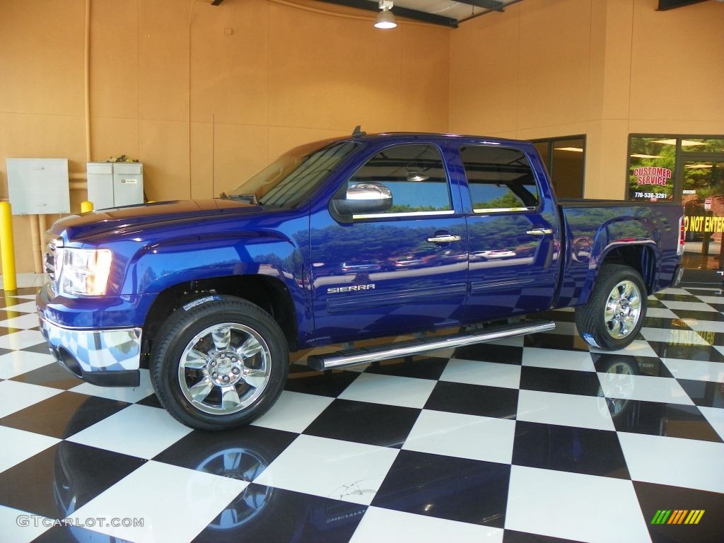 2010 Sierra 1500 SLE Crew Cab - Laser Blue Metallic / Ebony photo #3