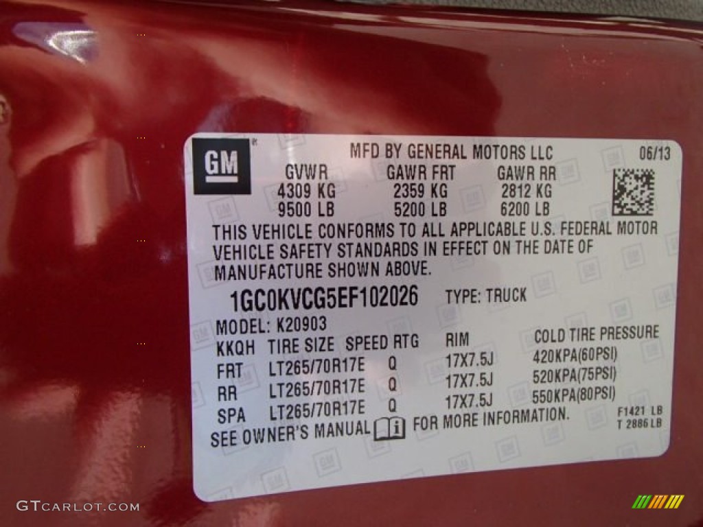 2014 Chevrolet Silverado 2500HD WT Regular Cab 4x4 Info Tag Photo #82366675