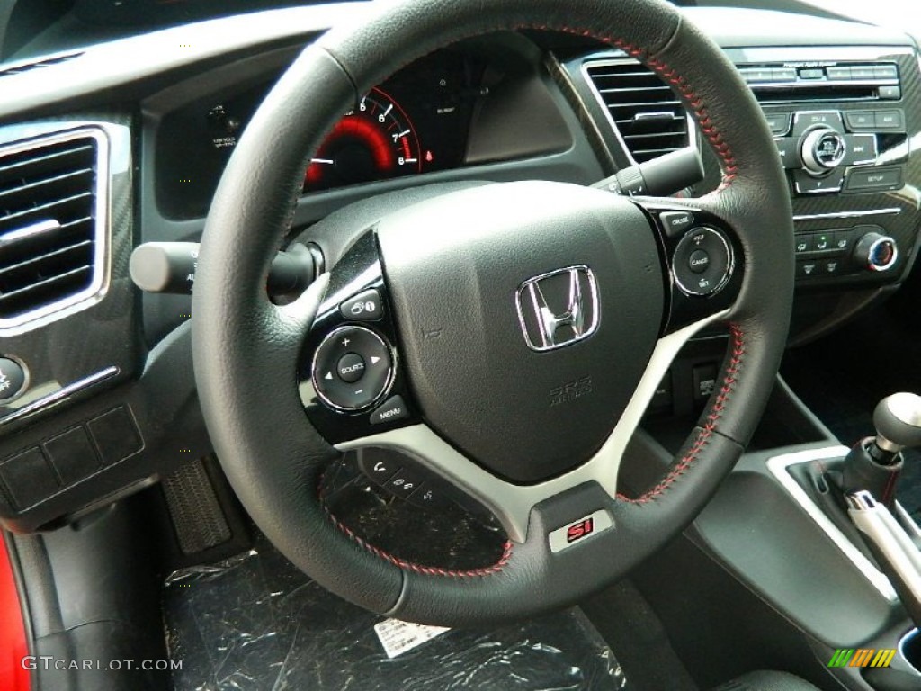 2013 Honda Civic Si Coupe Black Steering Wheel Photo #82387810