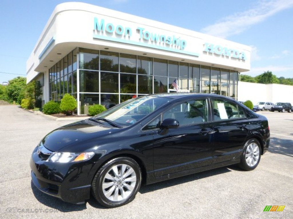 2010 Civic EX-L Sedan - Crystal Black Pearl / Gray photo #1