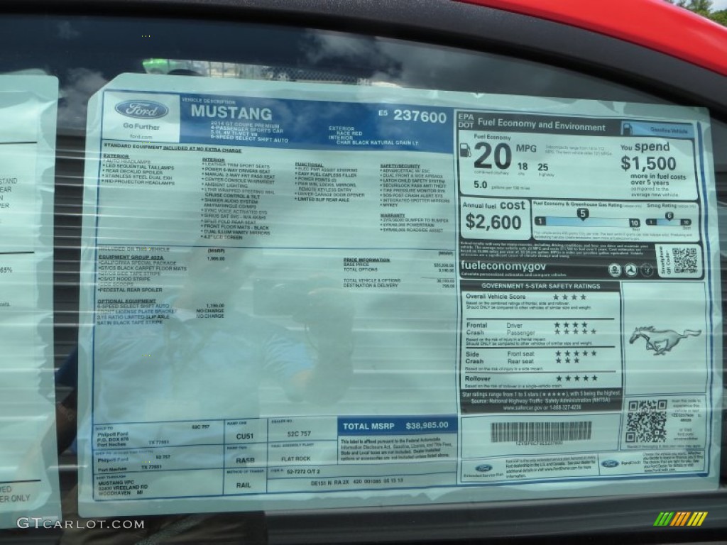 2014 Ford Mustang GT/CS California Special Coupe Window Sticker Photos