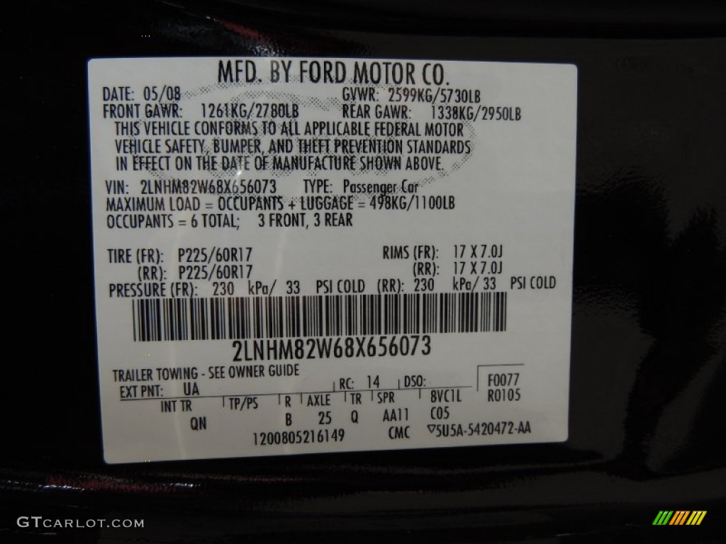 2008 Town Car Color Code UA for Black Photo #82403909