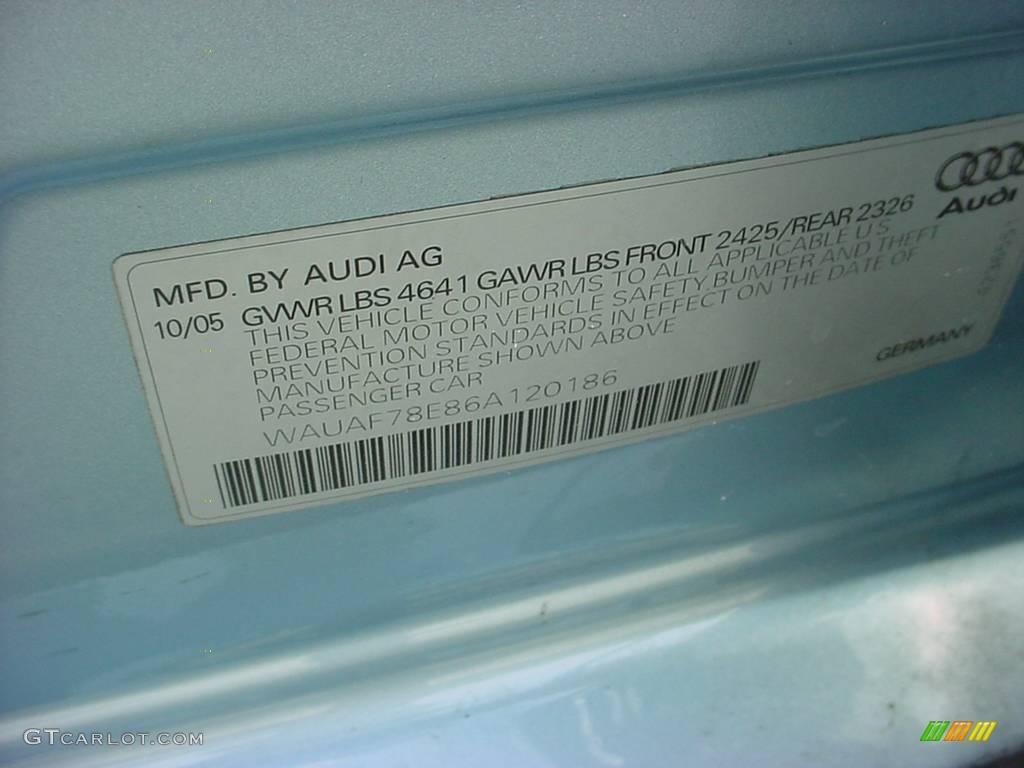 2006 A4 2.0T Sedan - Liquid Blue Metallic / Platinum photo #17