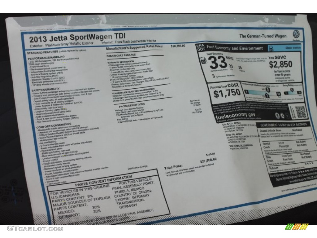 2013 Jetta TDI SportWagen - Platinum Gray Metallic / Titan Black photo #30