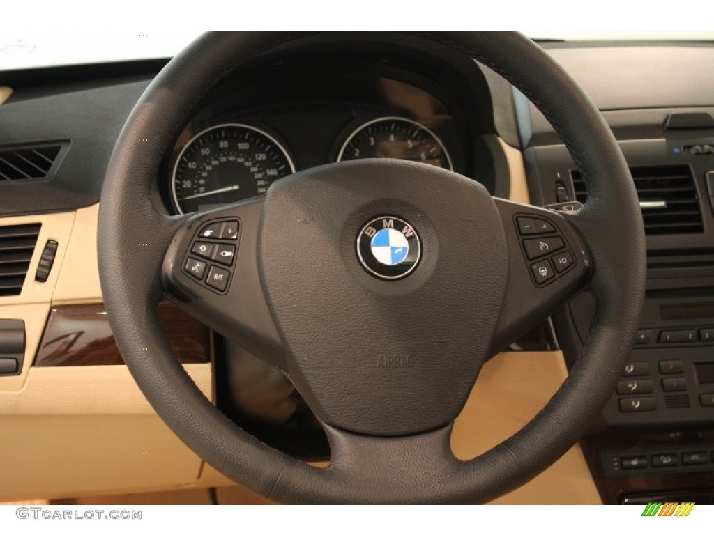 2009 BMW X3 xDrive30i Sand Beige Nevada Leather Steering Wheel Photo #82404159