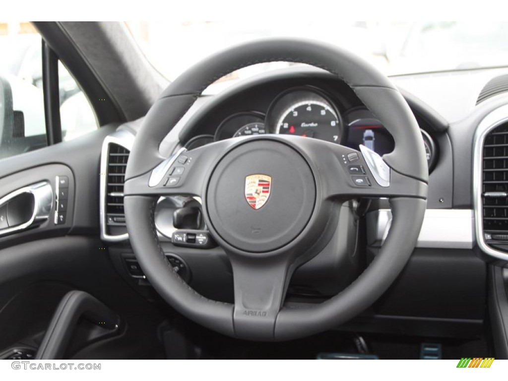 2013 Porsche Cayenne Turbo Black Steering Wheel Photo #82411182