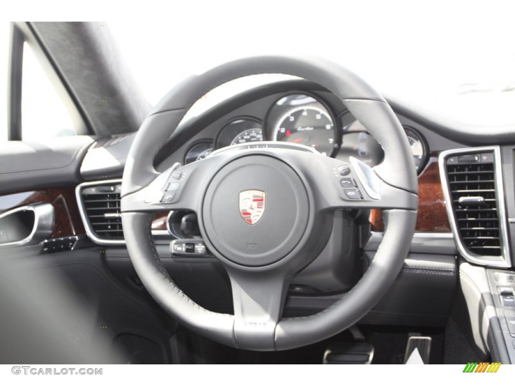 2013 Porsche Panamera Turbo Black Steering Wheel Photo #82412824