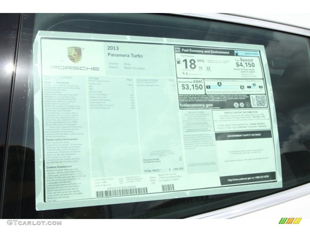 2013 Porsche Panamera Turbo Window Sticker Photo #82413100