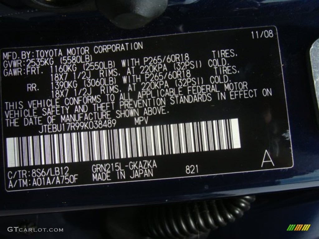 2009 Toyota 4Runner Limited 4x4 Color Code Photos