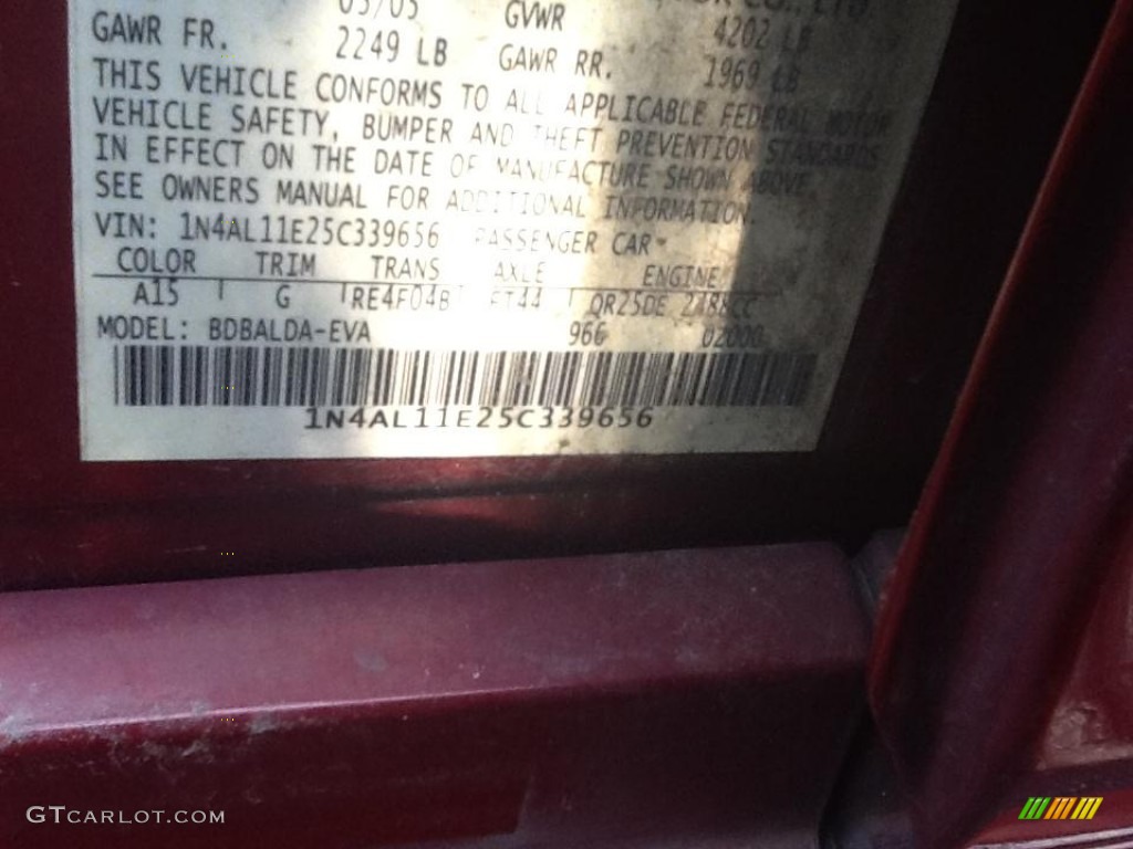 2005 Altima 2.5 S - Code Red / Charcoal photo #4