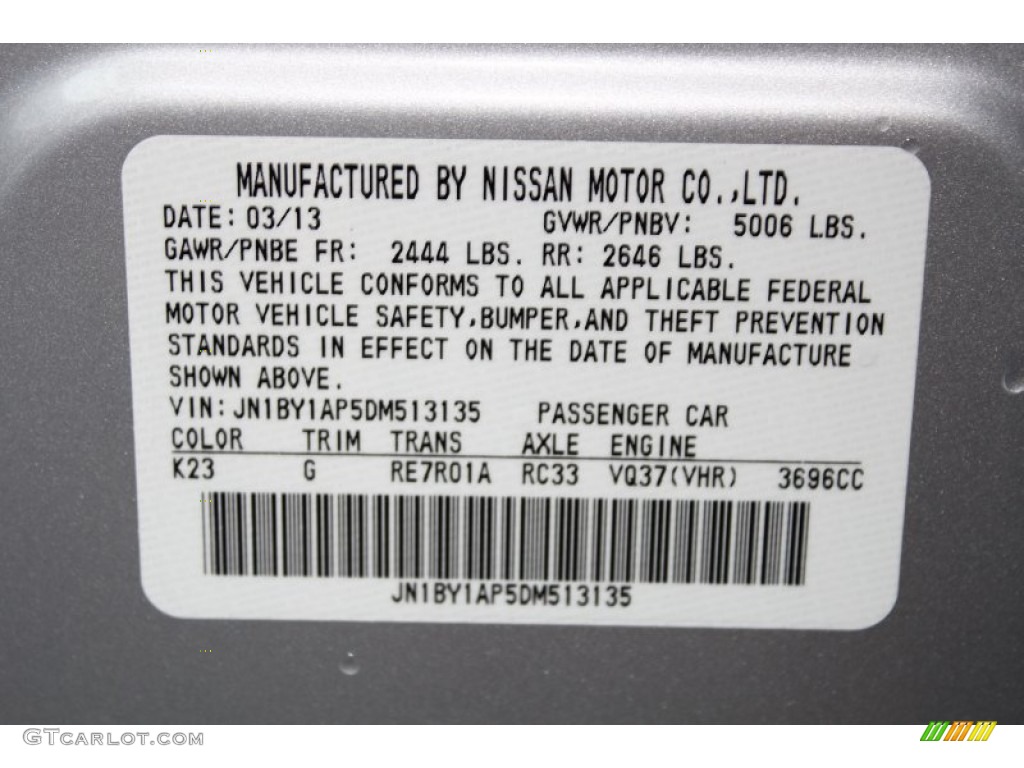 2013 M Color Code K23 for Liquid Platinum Photo #82445295