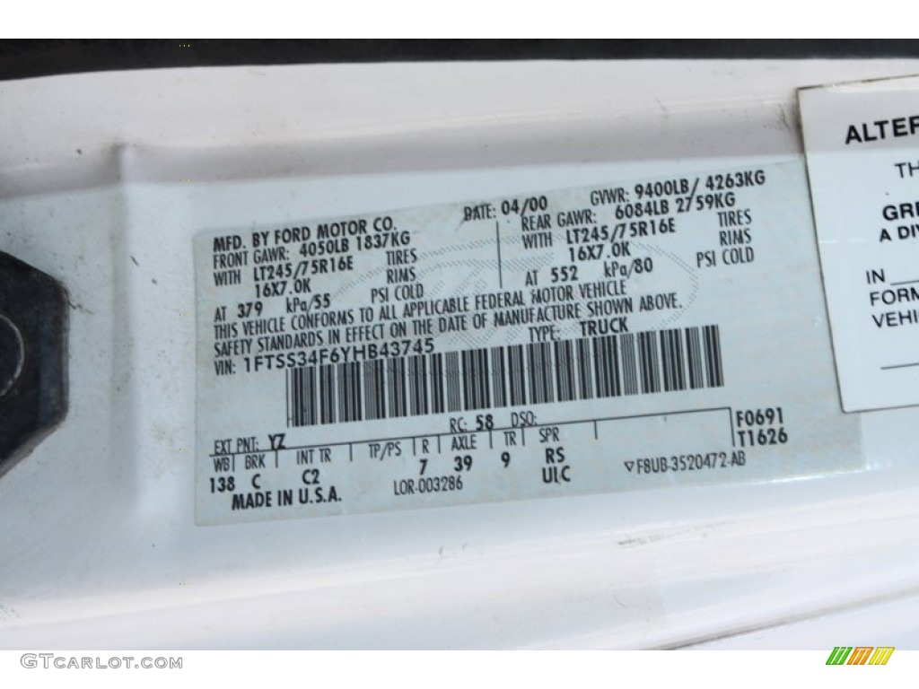 2000 E Series Van Color Code YZ for Oxford White Photo #82455035