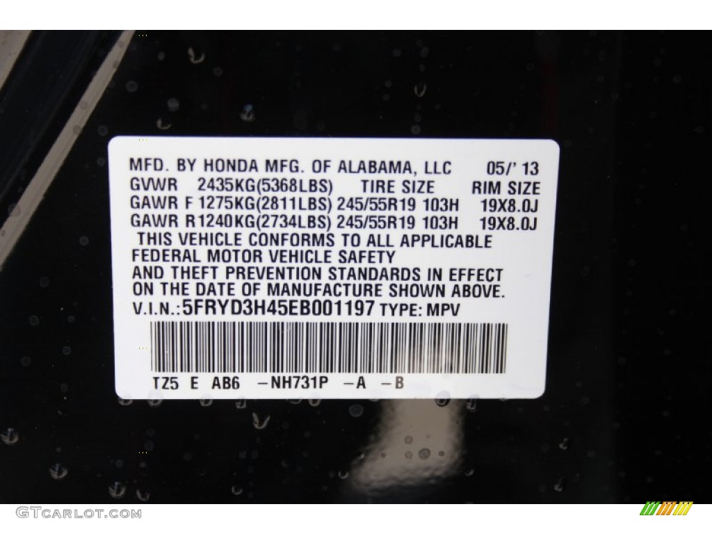 2014 MDX Color Code NH731P for Crystal Black Pearl Photo #82456648
