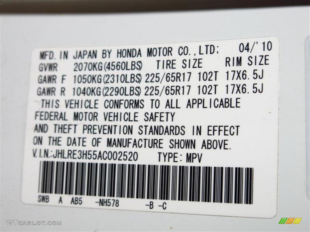 2010 Honda CR-V EX Color Code Photos