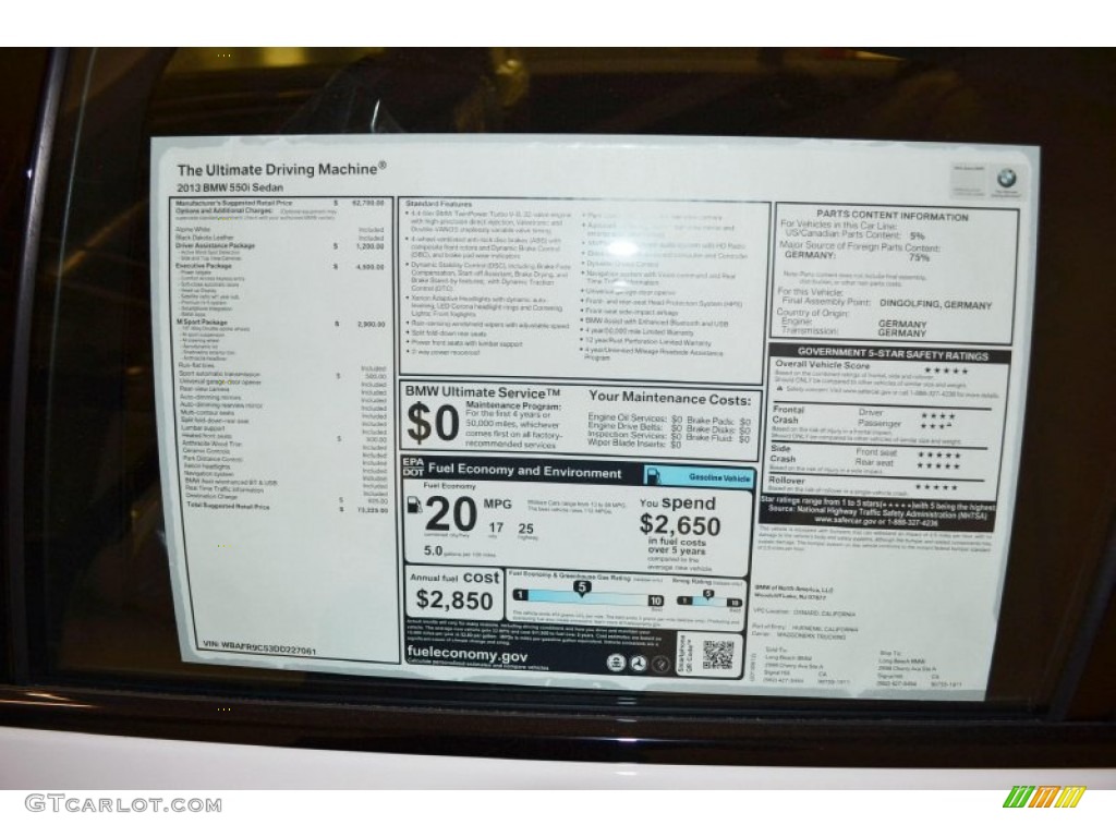 2013 5 Series 550i Sedan - Alpine White / Black photo #5