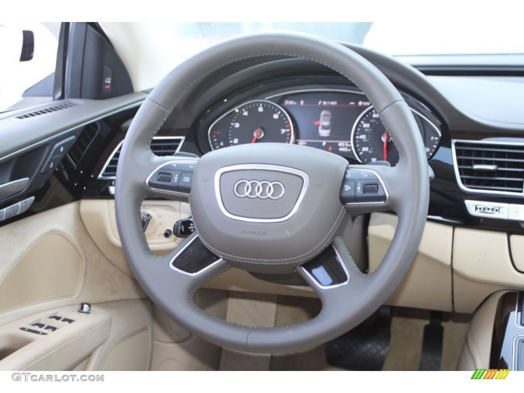 2013 Audi A8 L 3.0T quattro Silk Beige Steering Wheel Photo #82472990
