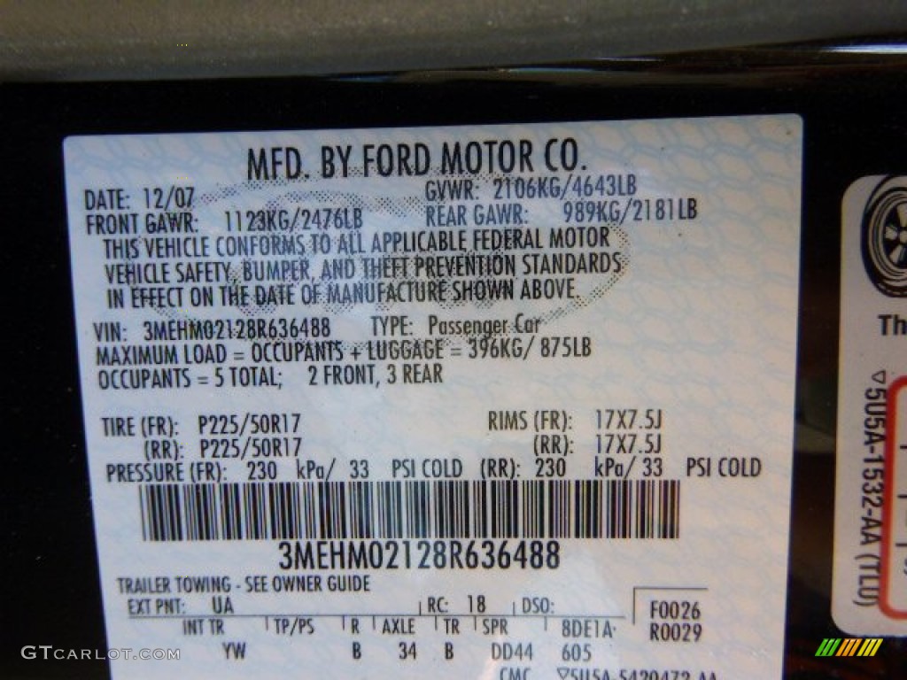 2008 Milan V6 Premier AWD - Black / Dark Charcoal photo #24