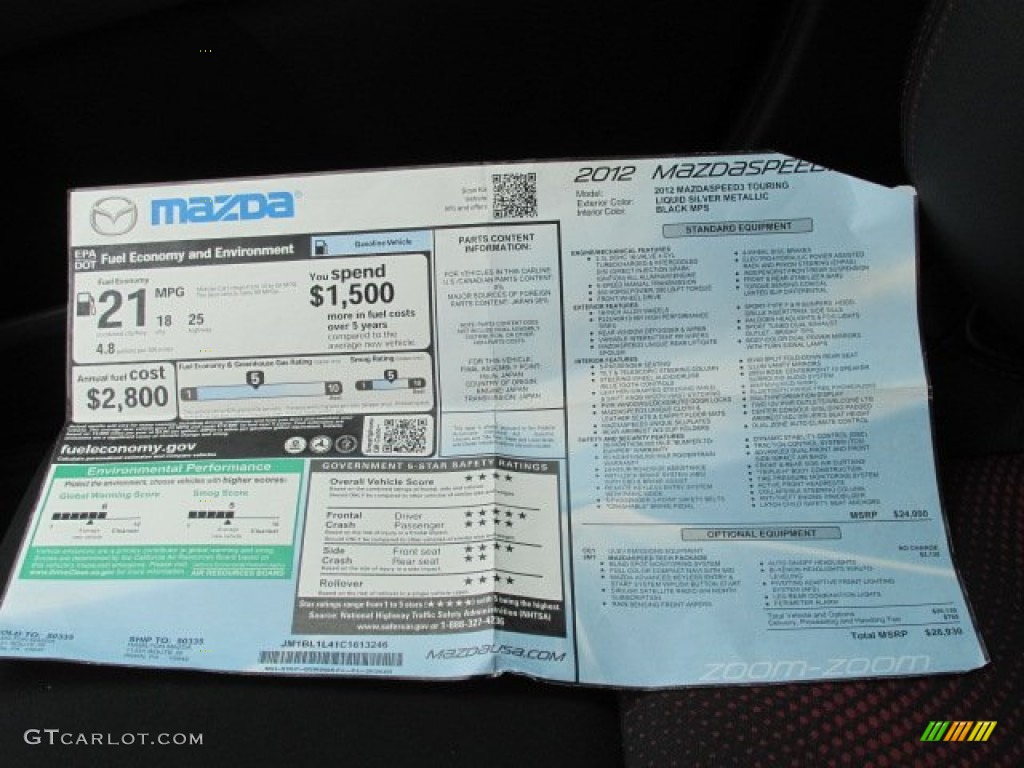 2012 Mazda MAZDA3 MAZDASPEED3 Window Sticker Photos