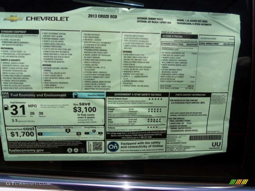 2013 Cruze ECO - Summit White / Jet Black/Sport Red photo #39