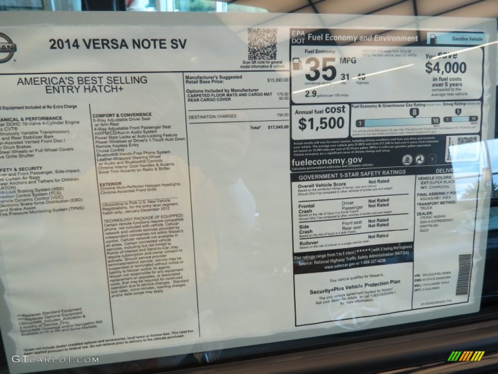 2014 Nissan Versa Note SV Window Sticker Photo #82498013