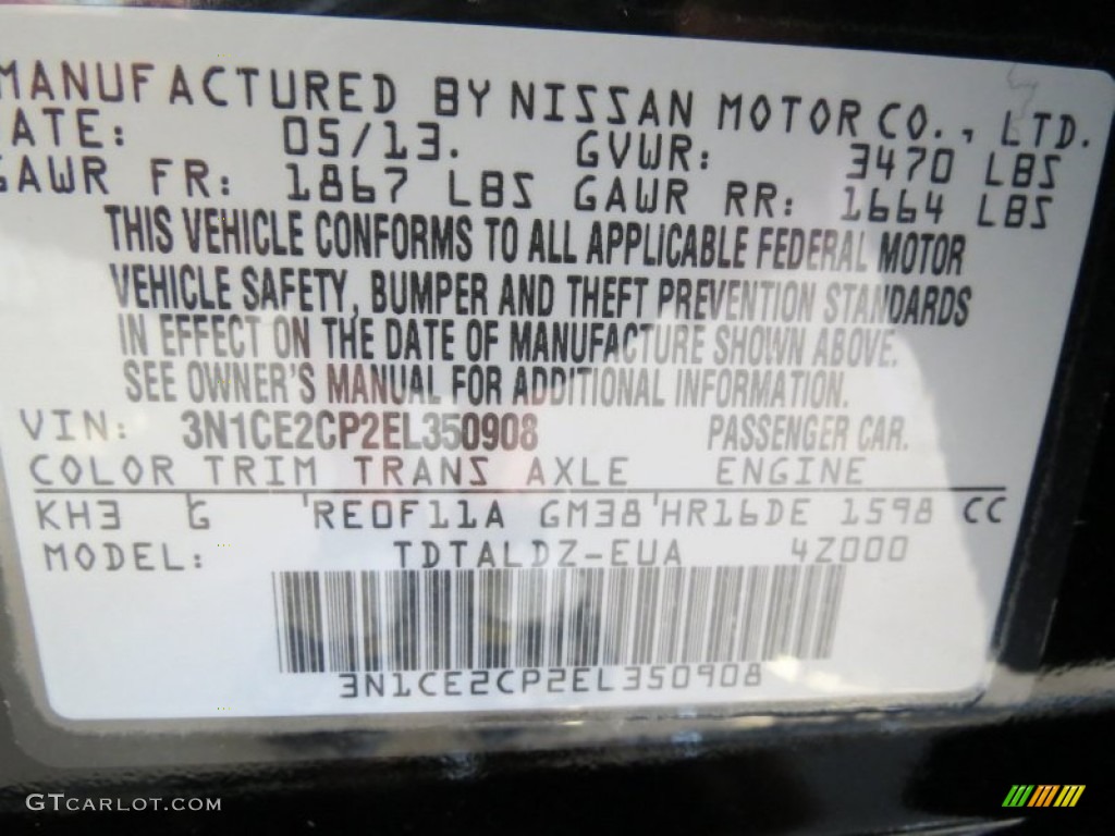 2014 Versa Note Color Code KH3 for Super Black Photo #82498076