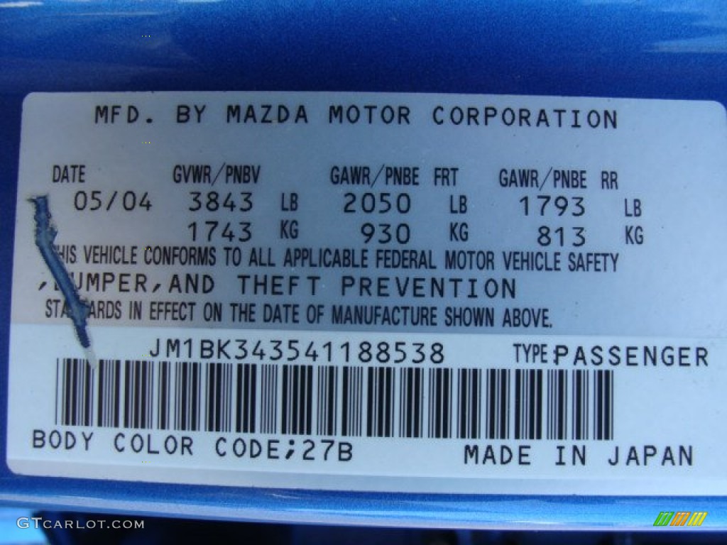 2004 Mazda MAZDA3 s Hatchback Color Code Photos