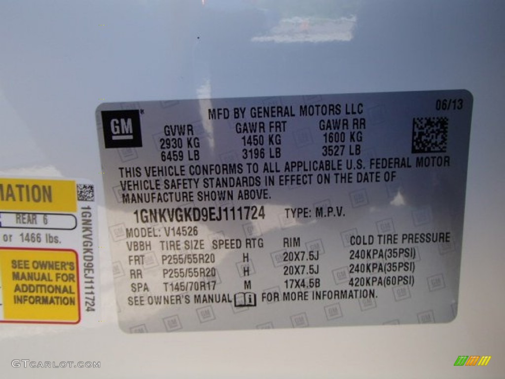 2014 Chevrolet Traverse LT AWD Info Tag Photo #82503005