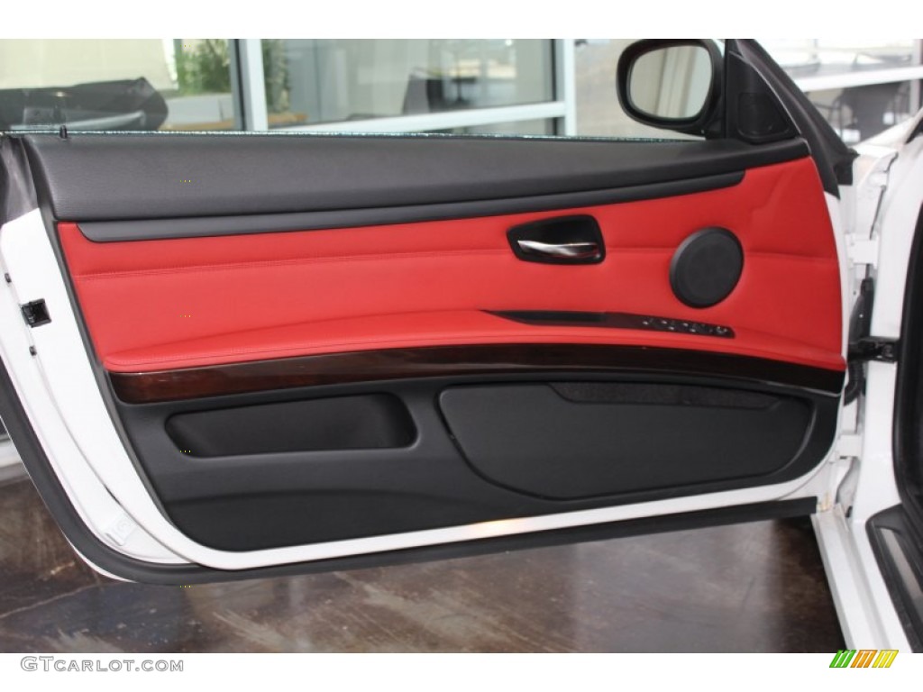 2012 BMW 3 Series 328i Convertible Coral Red/Black Door Panel Photo #82503124