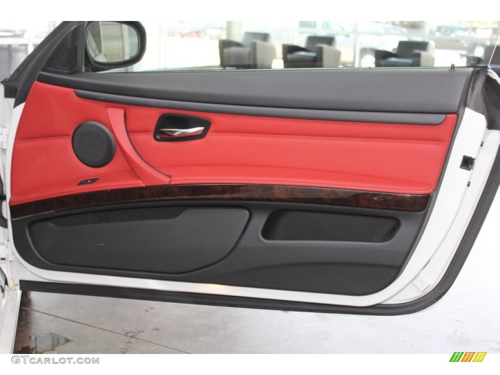 2012 BMW 3 Series 328i Convertible Coral Red/Black Door Panel Photo #82503180